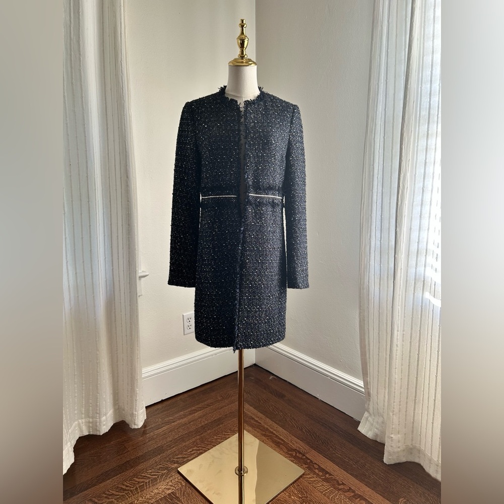 Jake’s Collection Chic Black and Blue Tweed Coat